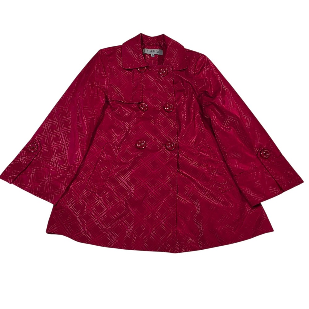 Anne Klein Women's Red Textured Double-Breasted Coat Size M Classic Staple Style